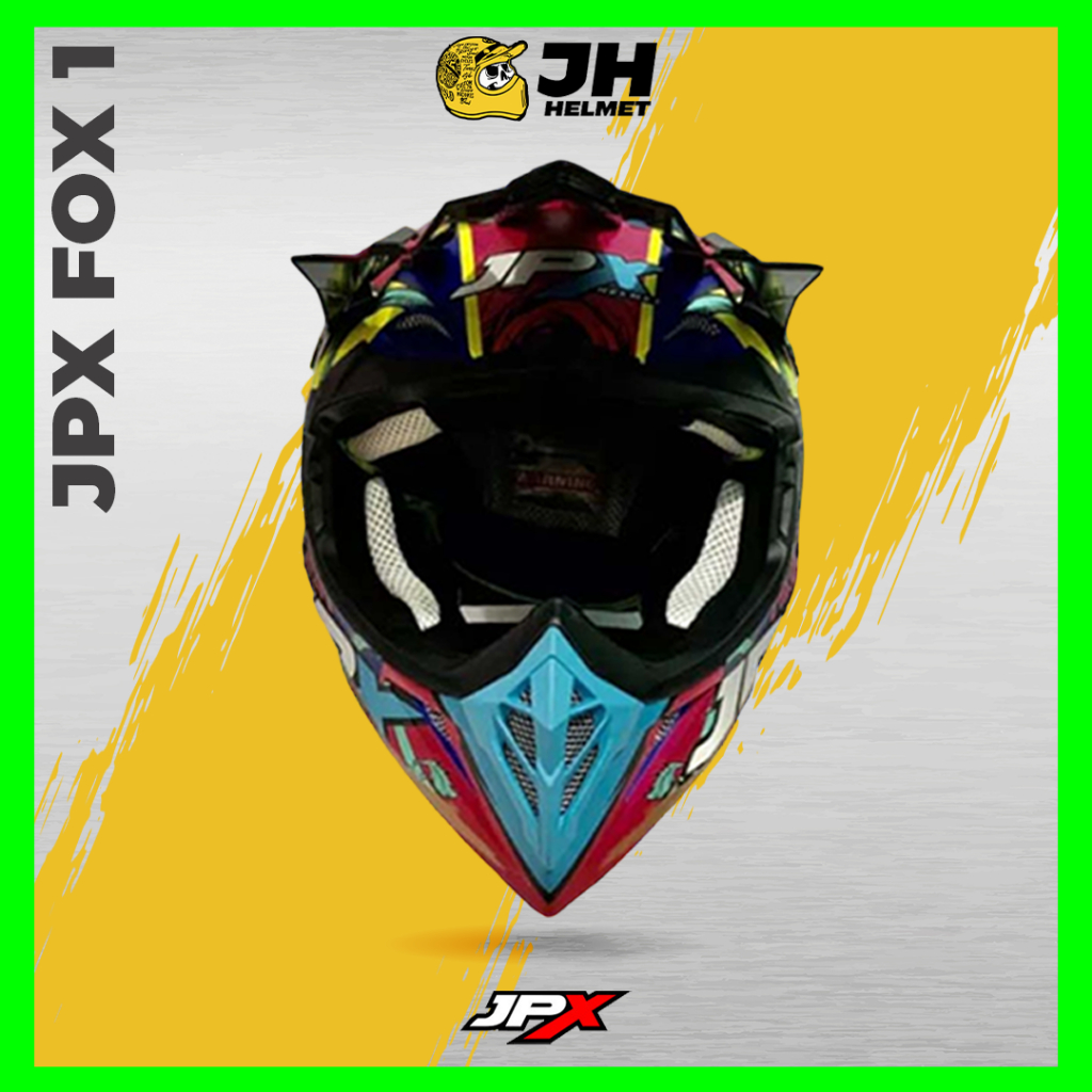 Helm JPX Cross Fox1 X28 Rose Pepsi Blue Glossy | Fox 1 Trail | Helm Full Face | JUAL HELM