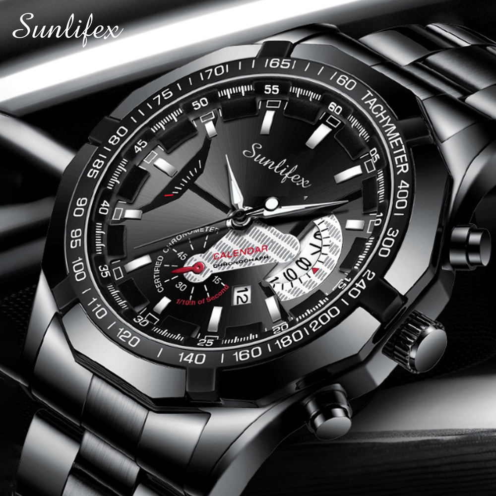 SUNLIFEX  9094  Jam Tangan Pria Anti Air Original Luxury Stainless Steel (Jam tangan+kotak+ kartu garansi+manual)