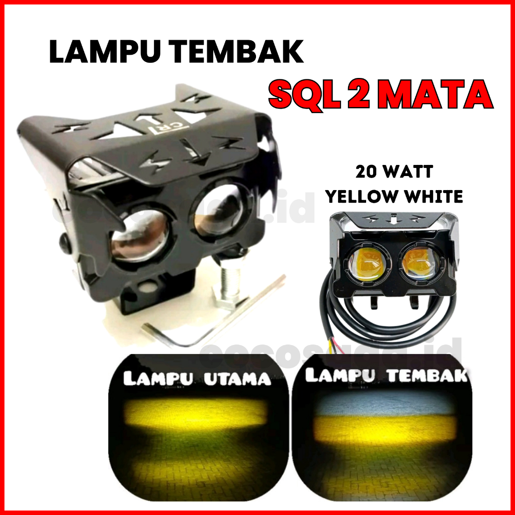 Lampu Tembak Laser LED / Foglamp LED D3 SQL 2 mata (Putih Kuning Hi/Lo) 12v 20watt - High Power , Super Terang dan Lebar