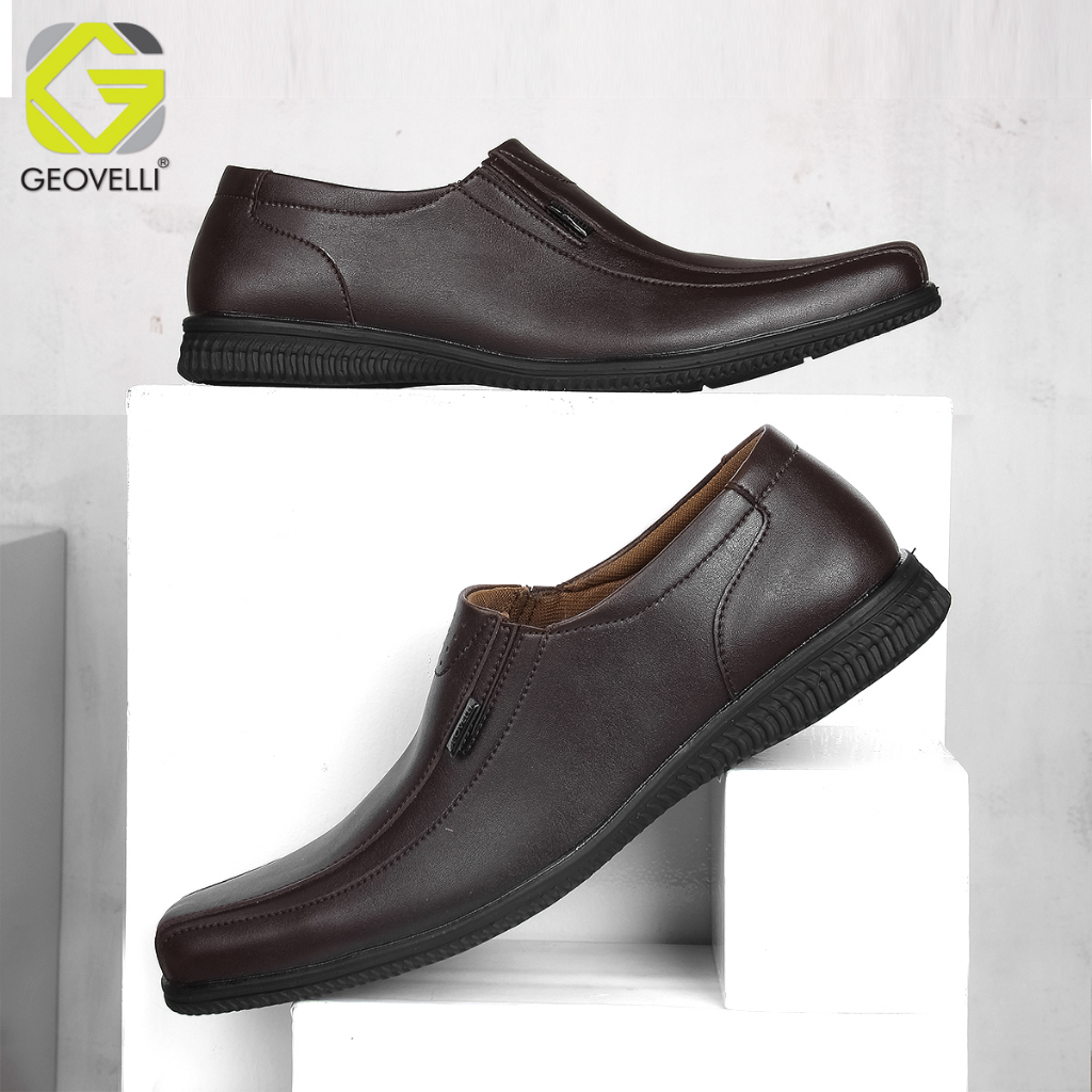 GEOVELLI Big Size 39 - 45 Sepatu Pantofel Pria Hitam Kulit Albania Ukuran Besar Untuk Pria Bisnis Kerja Kantoran