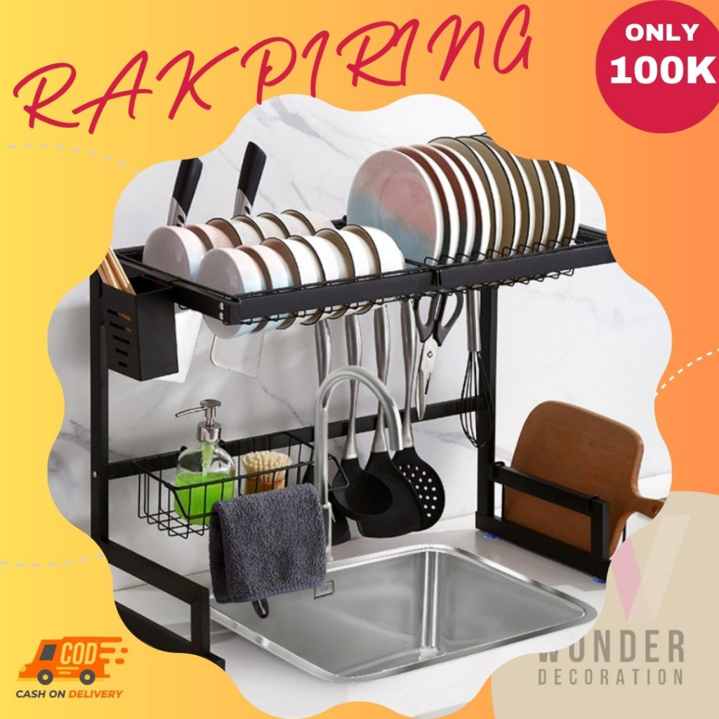 Promo Rak Piring Termurah Rak Piring Wastafel Stainless Steel Hitam Anti Karat Peralatan Dapur Kokoh Kuat Rak Dapur Serbaguna -WD