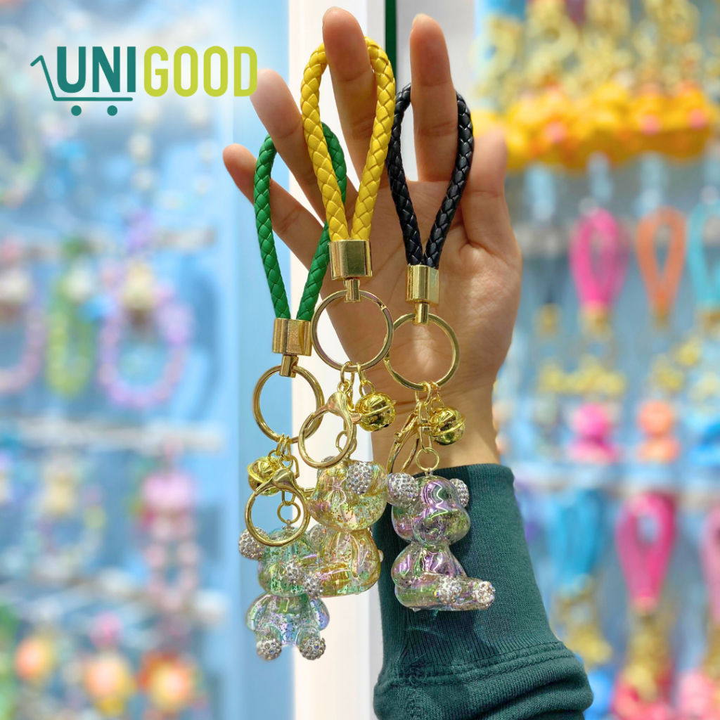 UNIGOOD - Gantungan Kunci Resin Beruang Lapis Metalik Zircon Keychain