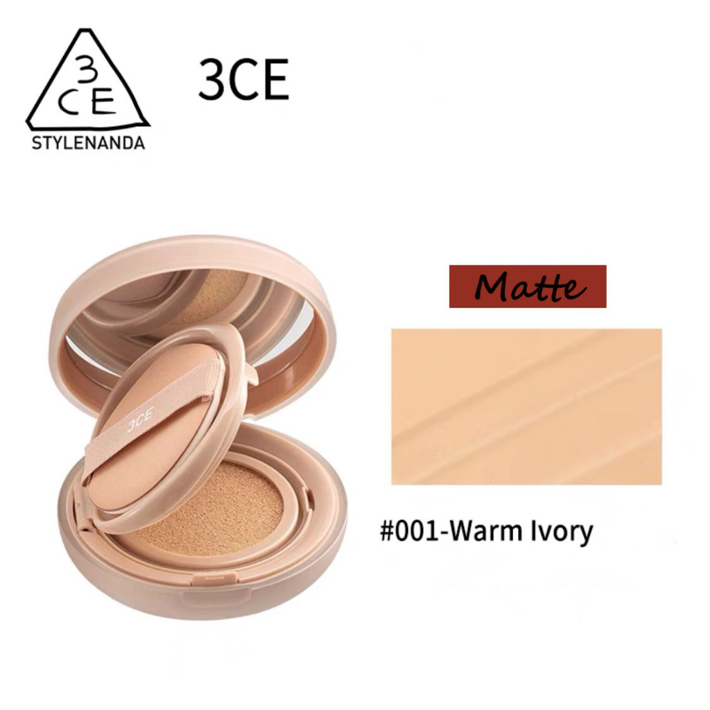 3CE Matte fit cushion #001-Warm Ivory/#002-Soft Nude 30gr（Sudah termasuk refill）