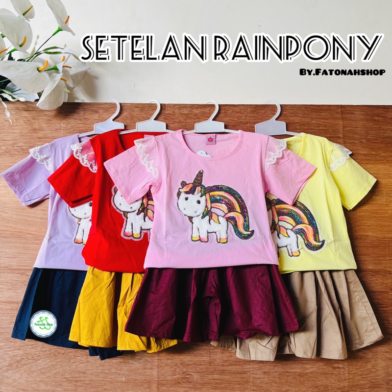 setelan anak import premium 1 2 3 4 5 tahun rainbow pelangi kudaponi ( SETELAN RAINPONY premium )