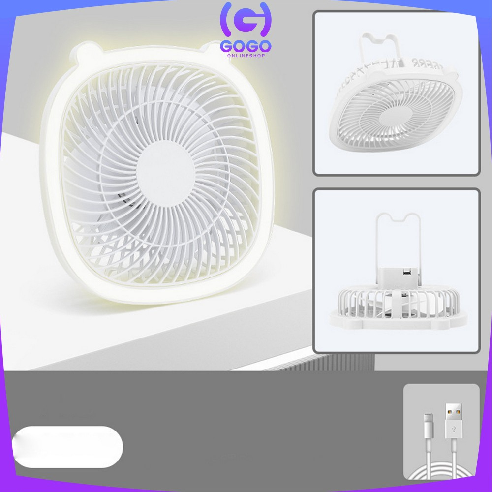 GOGO-C880 Kipas Angin Portable Mini Fan dengan Lampu LED / Kipas Angin Mini Kipas Meja Portable Charger USB Cooling Fan Rechargeable