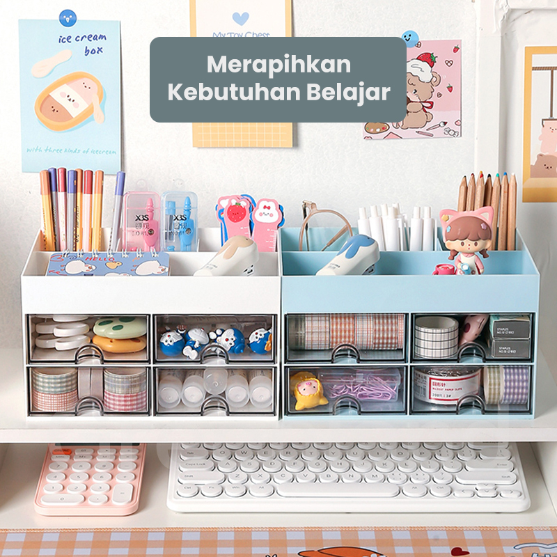 Greenland Kotak laci Mini Serbaguna Kotak Perhiasan Makeup Aksesoris Multifungsi Desktop Drawer Rak Meja Laci Penyimpanan Susun HSB685