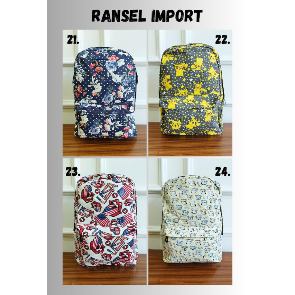 (PINK_IMP)  Ransel Anak SD SMP SMA IMPORT Quality New Tas Fashion Unisex Cowok Cewek . Ready 36 Motif