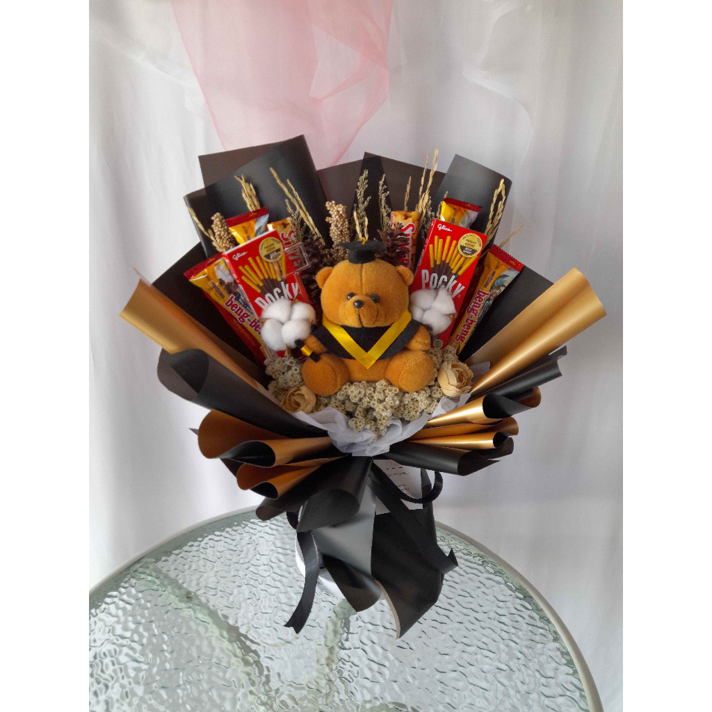 Buket Snack Boneka/ Buket Wisuda/ Buket Kelulusan/ Buket Snack Bunga [SNACK MIX]