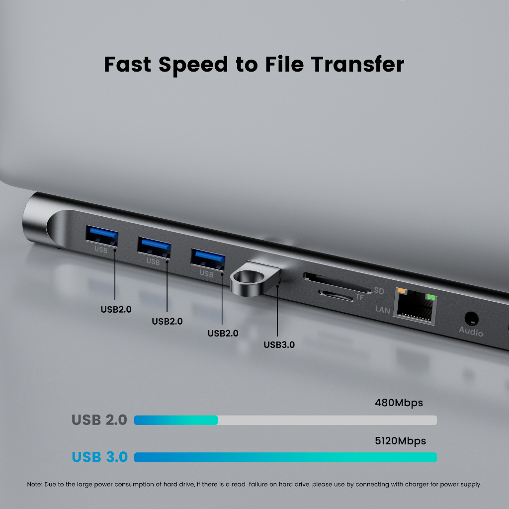 USB Hub Type C Adapter 11 in 1 HDMI 1080P AUX Card Reader - BYL-2003 - Gray Silver