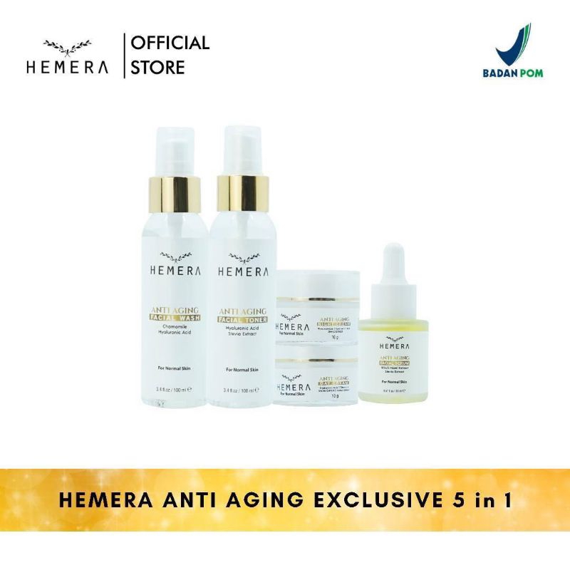 Paket Anti Aging Series Hemera Skincare 5 in 1 Bonus Pouch