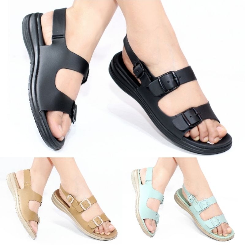 Sandal Sepatu Wanita Casual Terbaru LOLINDA Sandal Wanita Flat Tali Kulit Gesper LOLINDA TLN 860