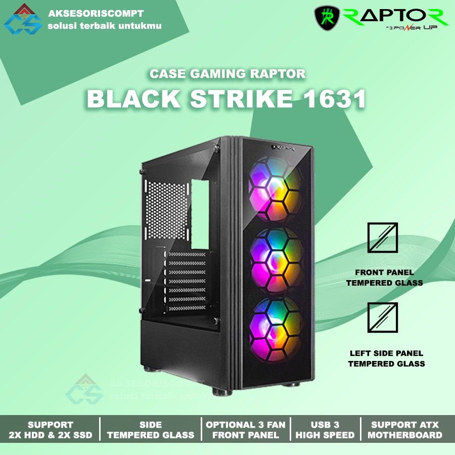 Casing Gaming PowerUp Raptor 1631 Black - Casing Gaming