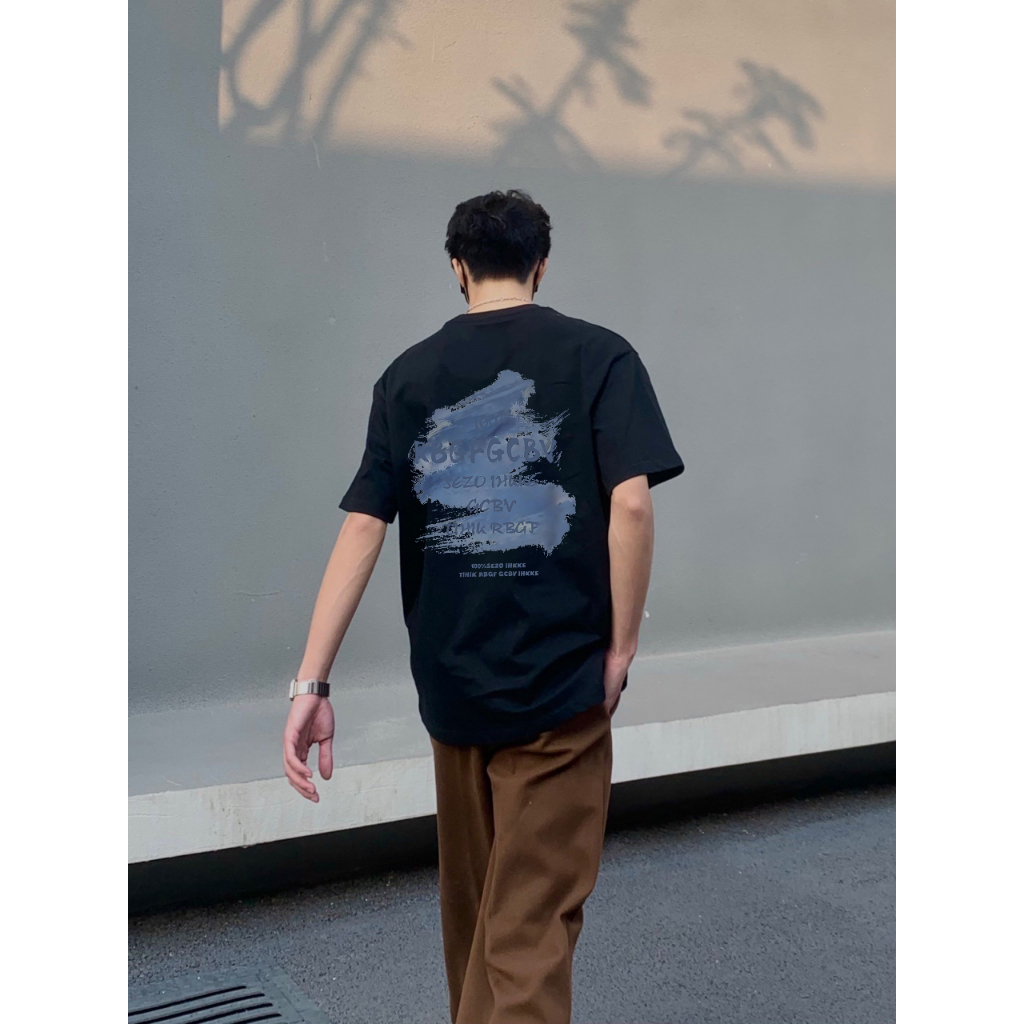 RDGF kaos cowok keren (kapas 100%) kapas gaussian kaos pria distro kaos cowok kekinian oversized black/A0381