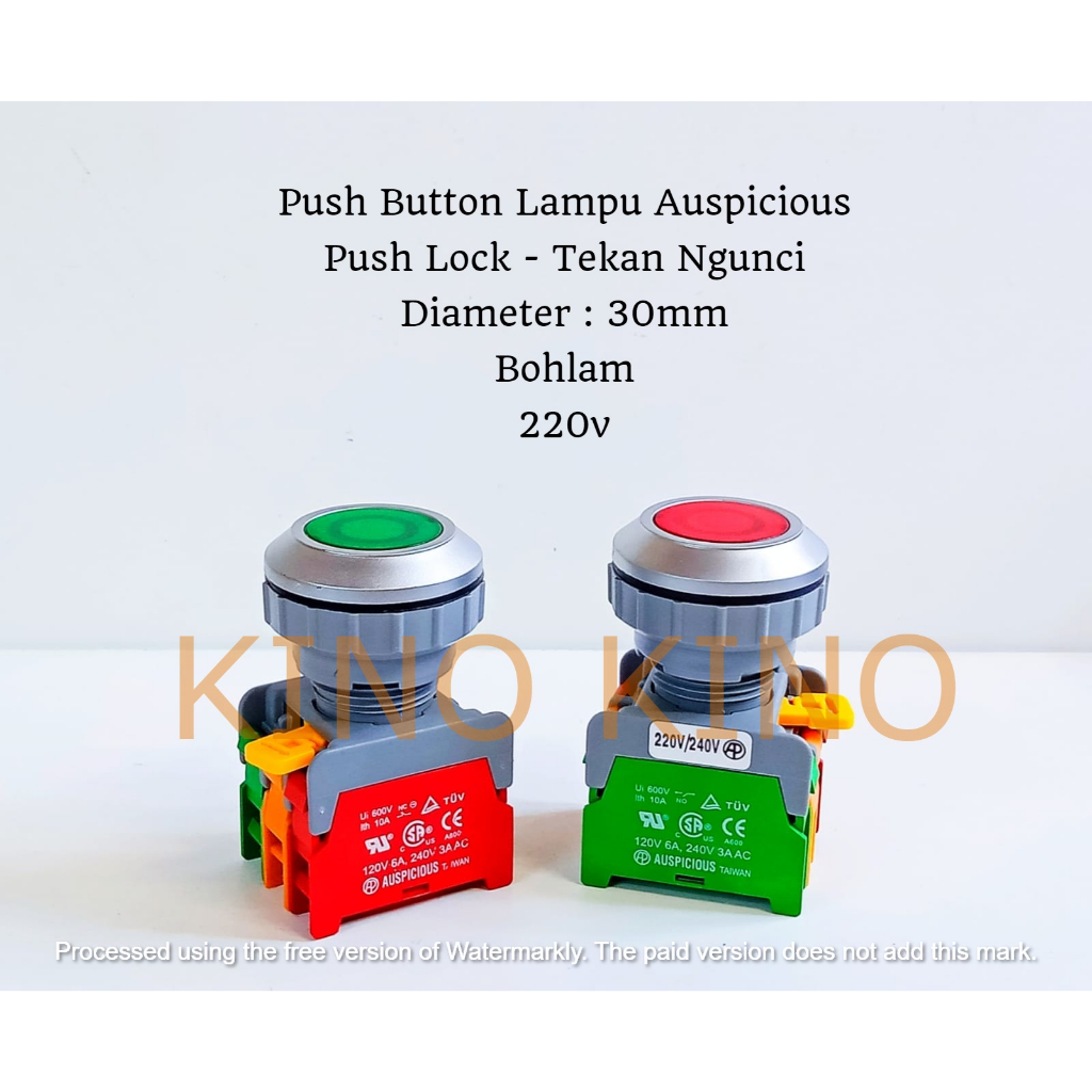 Push Button + Lamp 30mm Push Lock Auspicious - Push Button Lampu