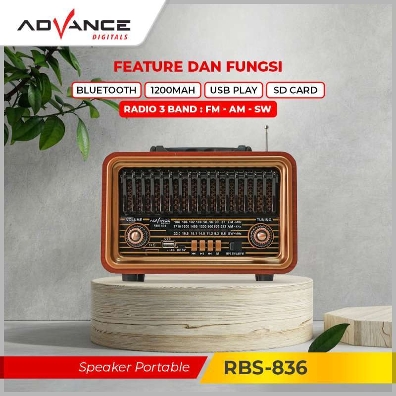 Advance RBS-836 Speaker Model Radio Tua Bluetooth Clasic Dengan Led BODY ESTETIK BERGARANSI RESMI