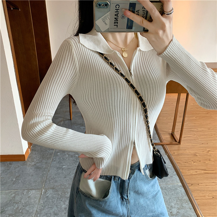 【 Bra Mall 】BJ-066 Korean Cropped Zip Shirt Blouse Long Sleeves Atasan Kemeja Resleting