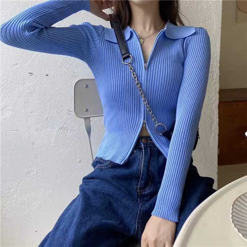 【 Bra Mall 】BJ-066 Korean Cropped Zip Shirt Blouse Long Sleeves Atasan Kemeja Resleting