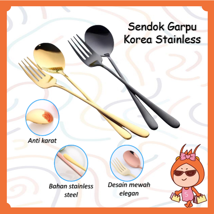Reseller Welcome - H5810 Sendok Garpu Stainless Korea / Korean Spoon Fork Stainless 1 Pcs / Perlengk