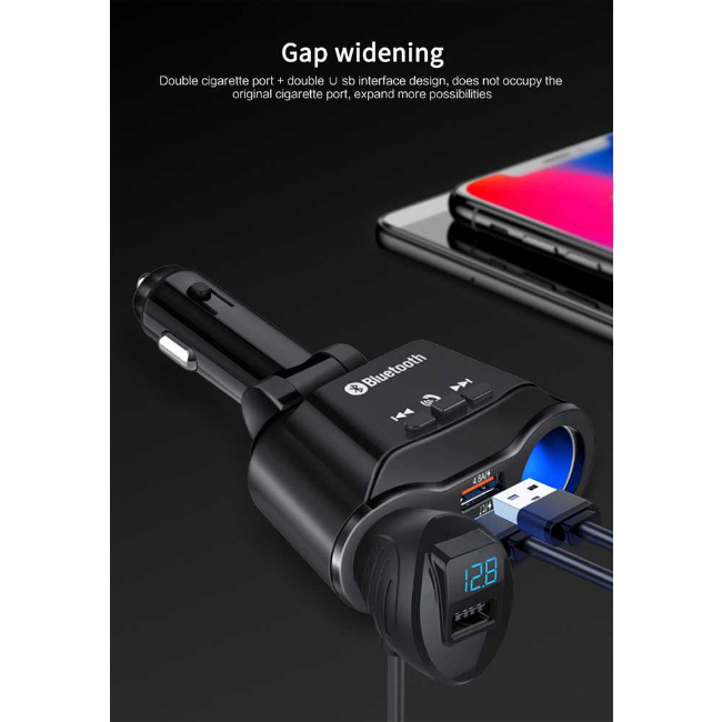 Charger Mobil Bluetooth LED Display 2 Port Cigarette Plug 90W Carger Isi Daya Perangkat Smartphone Canggih Berkualitas