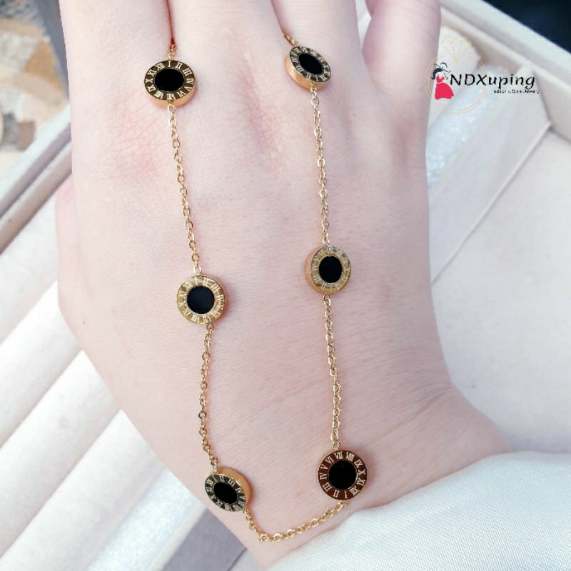 Kalung Rantai Wanita Titanium Mata Hitam Romawi Cantik Dan Simple N28062302