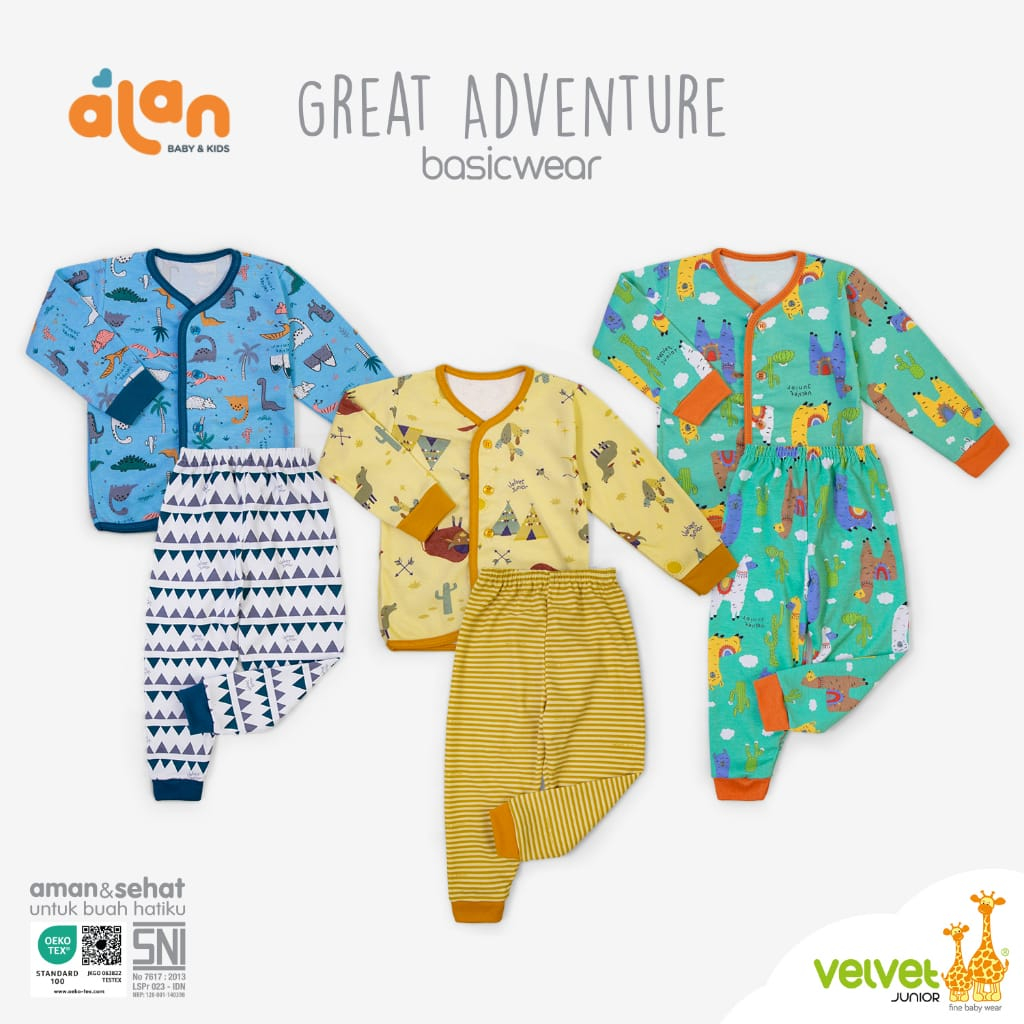 Velvet Junior Stelan Baju &amp; Celana Panjang Kancing Depan Isi 3pcs - Great Adventure Series