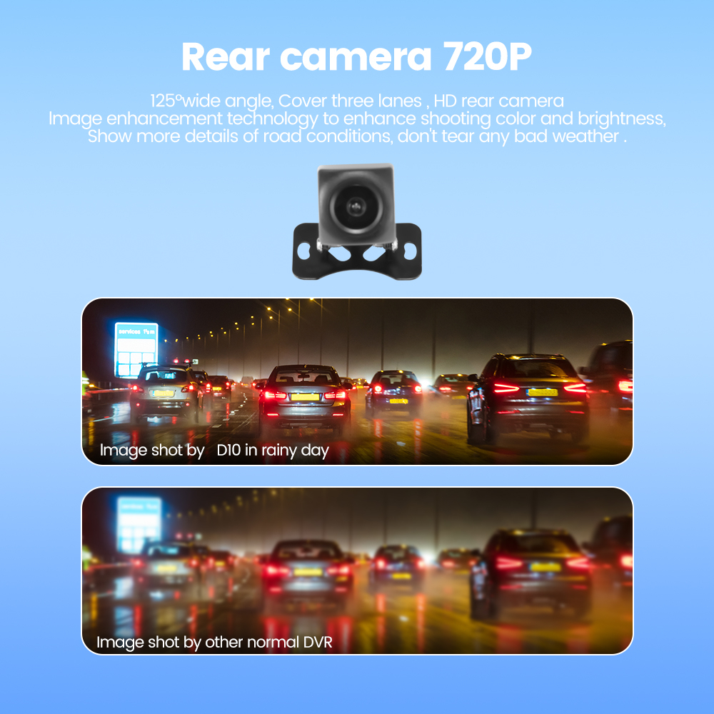 ⚡kamera mundur gratis⚡GEARELEC D10  Dash Cam Car DVR Camera 10 inch Touch Screen Rearview Mirror Full HD 1296P G-Sensor Motion Detection Loop RecordingNight Vision Stream Media