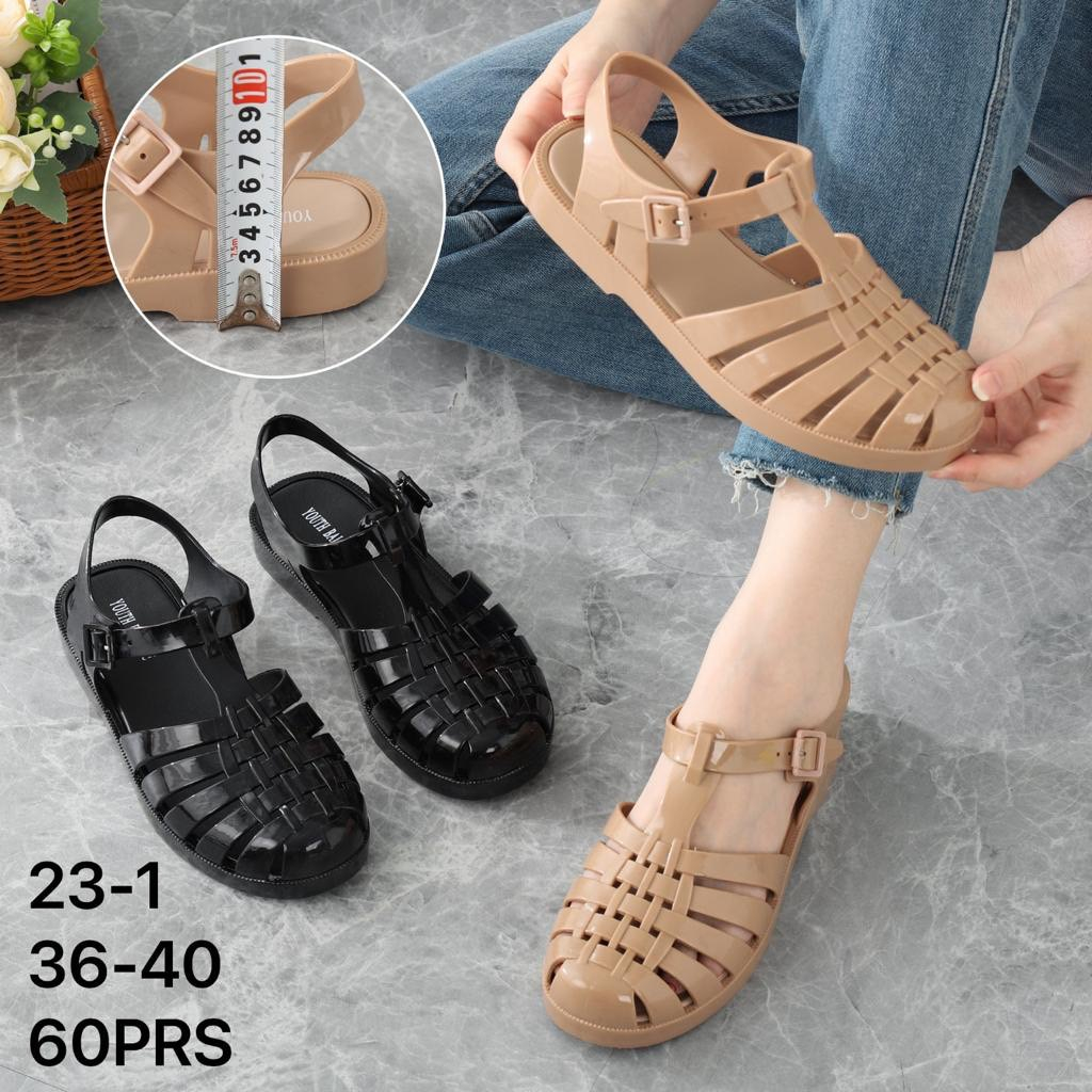 Sepatu Sandal Wanita Karet Import BALANCE Motif Bening Polos Sol Tipis 3 CM / 23-1