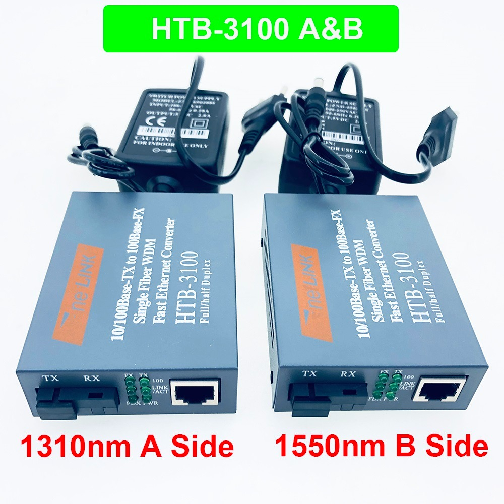 HTB3100 A+B Fiber Optic Optical Media Converter HTB-3100 Nelink 10/100Mbps RJ45 Single Mode 25KM