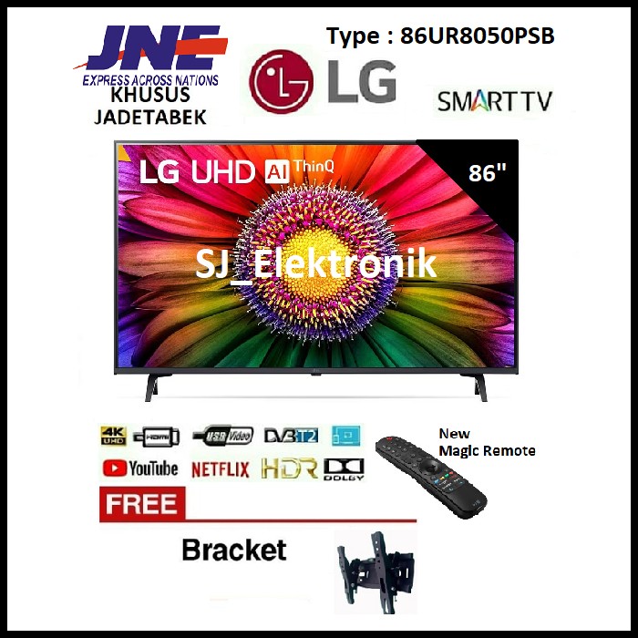 Braket + LED TV LG 86 Inch 86UR8050PSB - 86UR8050 Real 4K Smart TV