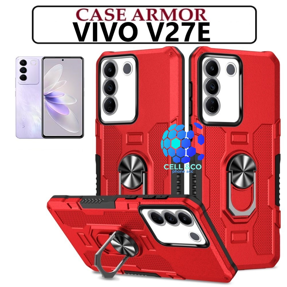 Case Armor VIVO V27E Iring Cincin Magnetic Kesing Hp Protect kamera Premium Hard Case Standing Robot Pelindung Kamera VIVO V27E