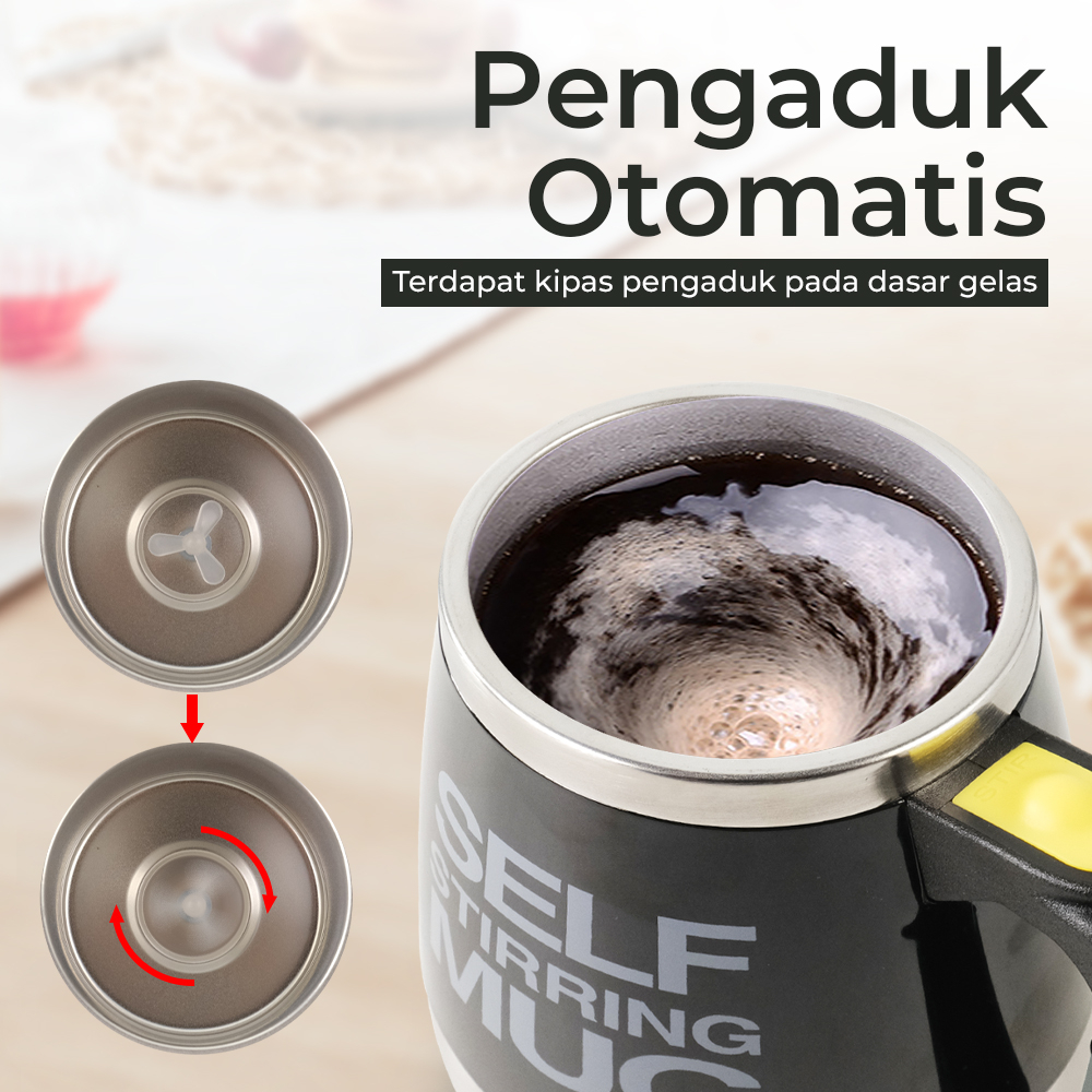 Gelas Aduk Otomatis Automatic Stirring Cup Flabellum 400ml - S006 - Black