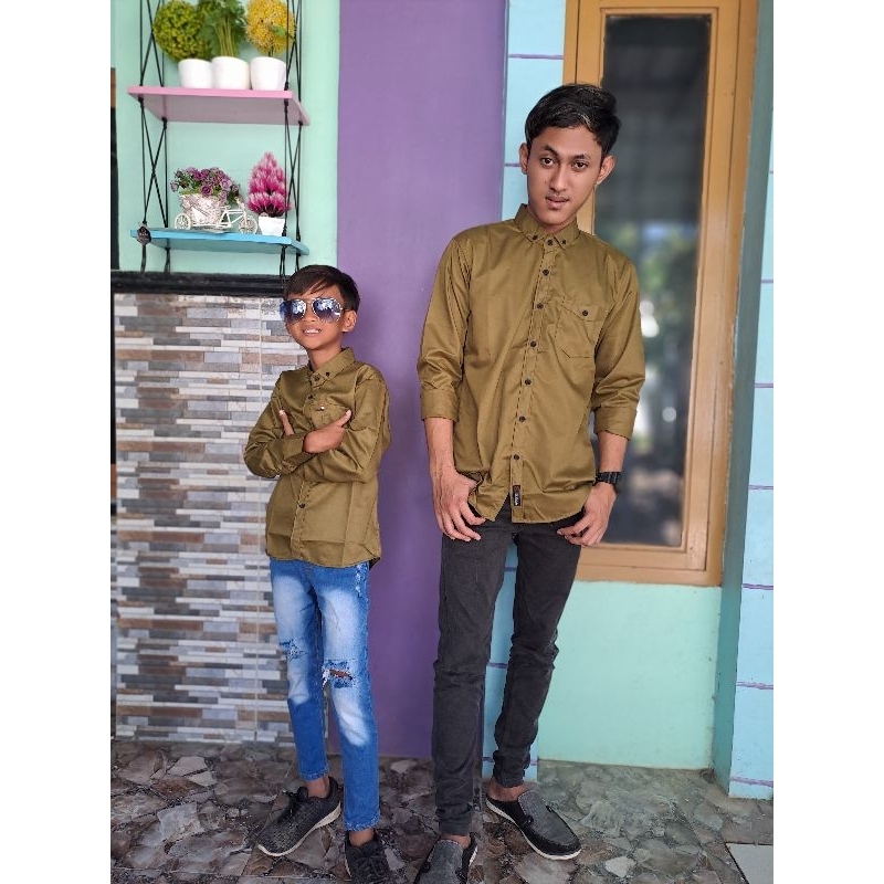 KEMEJA COUPLE AYAH &amp; ANAK WARNA OLIVE KATUN TOYOBO(HARGA SATUAN)