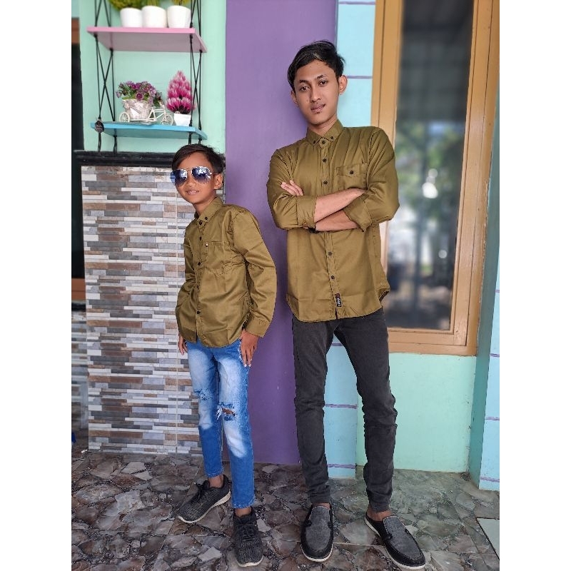 KEMEJA COUPLE AYAH &amp; ANAK WARNA OLIVE KATUN TOYOBO(HARGA SATUAN)