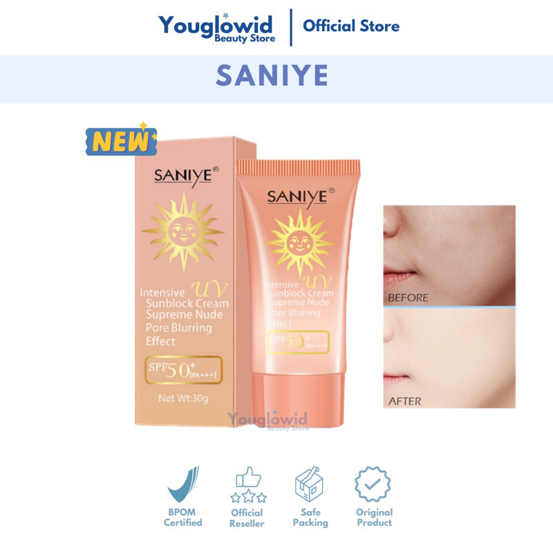 【Official Outlet】SANIYE Intensive Sunscreen Cream Supreme Nude Pore Bluring Effect SPF50 PA+++ R1213 High Sun Protection UV BBCream Sunblock Tabir Surya Pelembab Pemutih Wajah Face Cream Anti Penuaan Waterproof SweatProof Viral BPOM