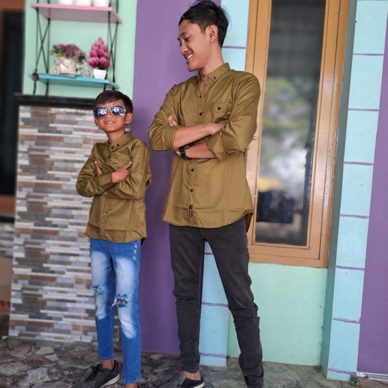 KEMEJA COUPLE AYAH &amp; ANAK WARNA OLIVE KATUN TOYOBO(HARGA SATUAN)