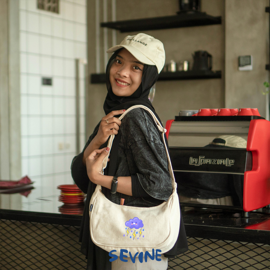 Sevine Luna Sling Bag Tas Selempang Wanita Tas Wanita Sekolah Kanvas Resleting Shoulder Bag Hand Bag - SLU