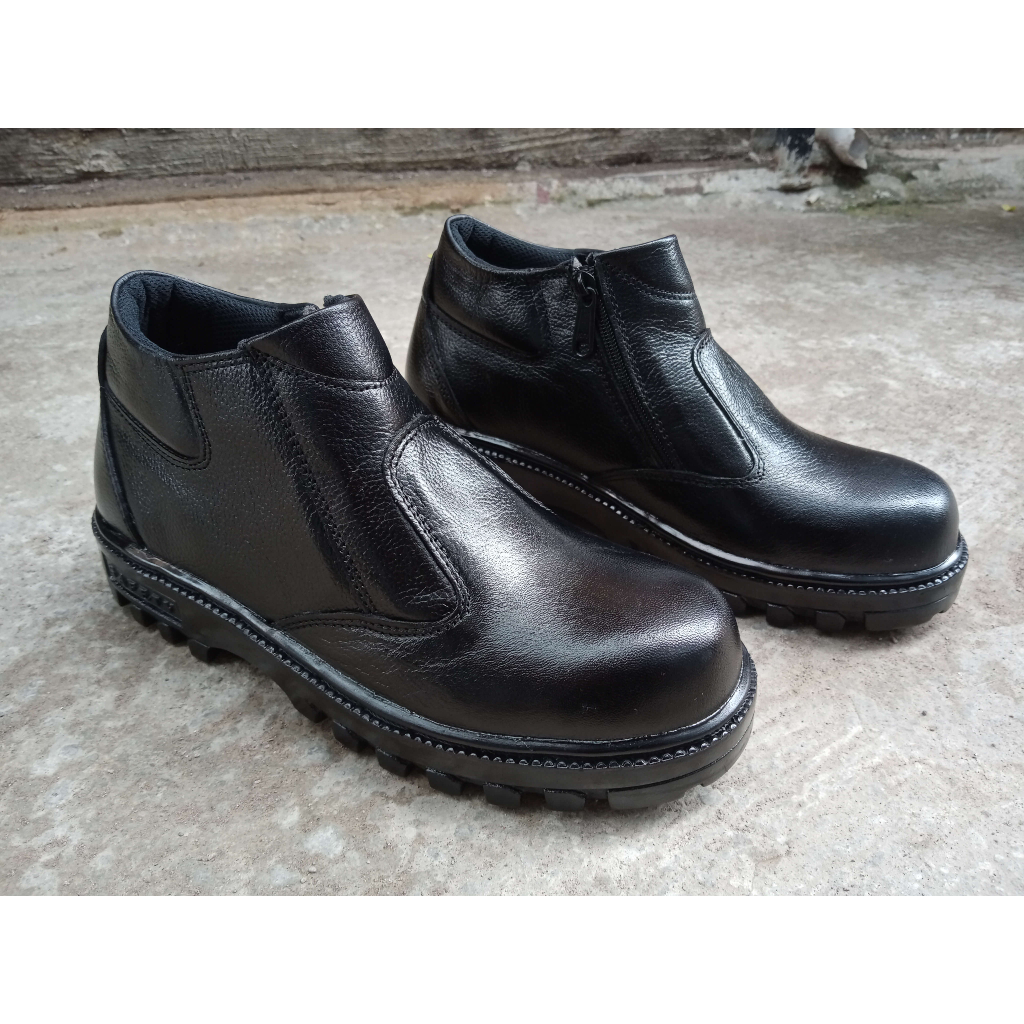 Sepatu Safety King Slip On Resleting Kulit Asli | 100% Original Kulit Asli Ujung Besi