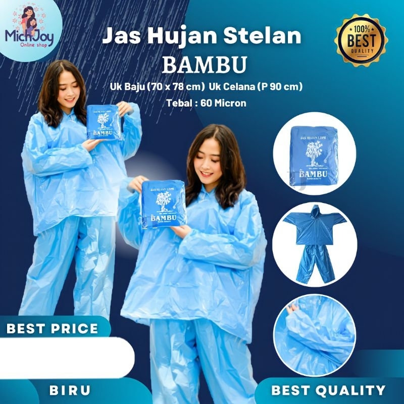 Jas Hujan Plastik Bambu Stelan Jaket Celana HDPE BAMBU STELAN