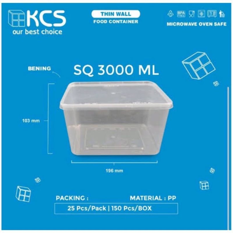 Thinwall 3000 ml Square KCS, Thinwall Envy Rectangle 3000 ml , Container food 3000 ml