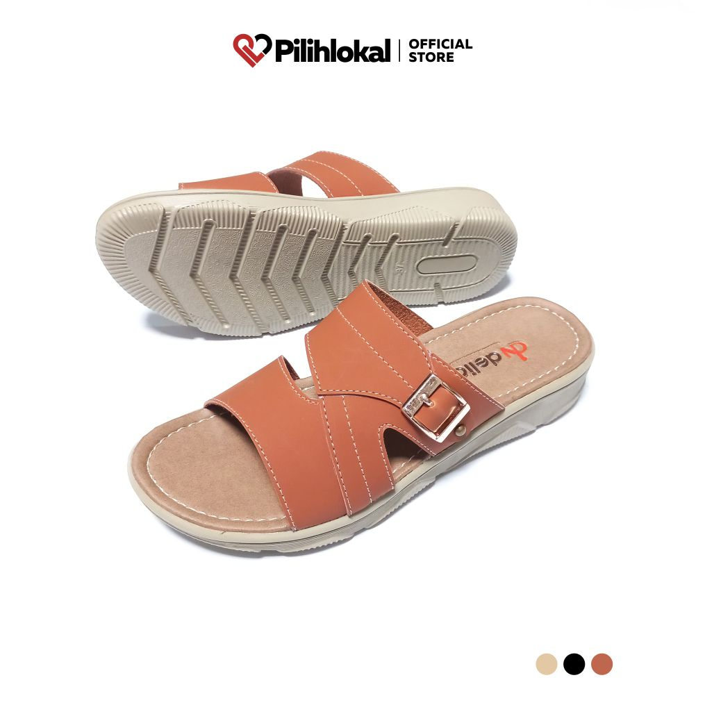 Pilihlokal - Amyra Sandal Wedges Wanita Dewasa Pesta Kondangan Kokop Cantik Terbaru 2023 Hak Tinggi 3 CM Murah - Sendal Kulit Slide Perempuan Remaja Kekinian Model Selop Gesper - Sepatu Sandal Slop Flip Flop Cewek Ibu Ibu Casual Lebaran Termurah Anti Slip