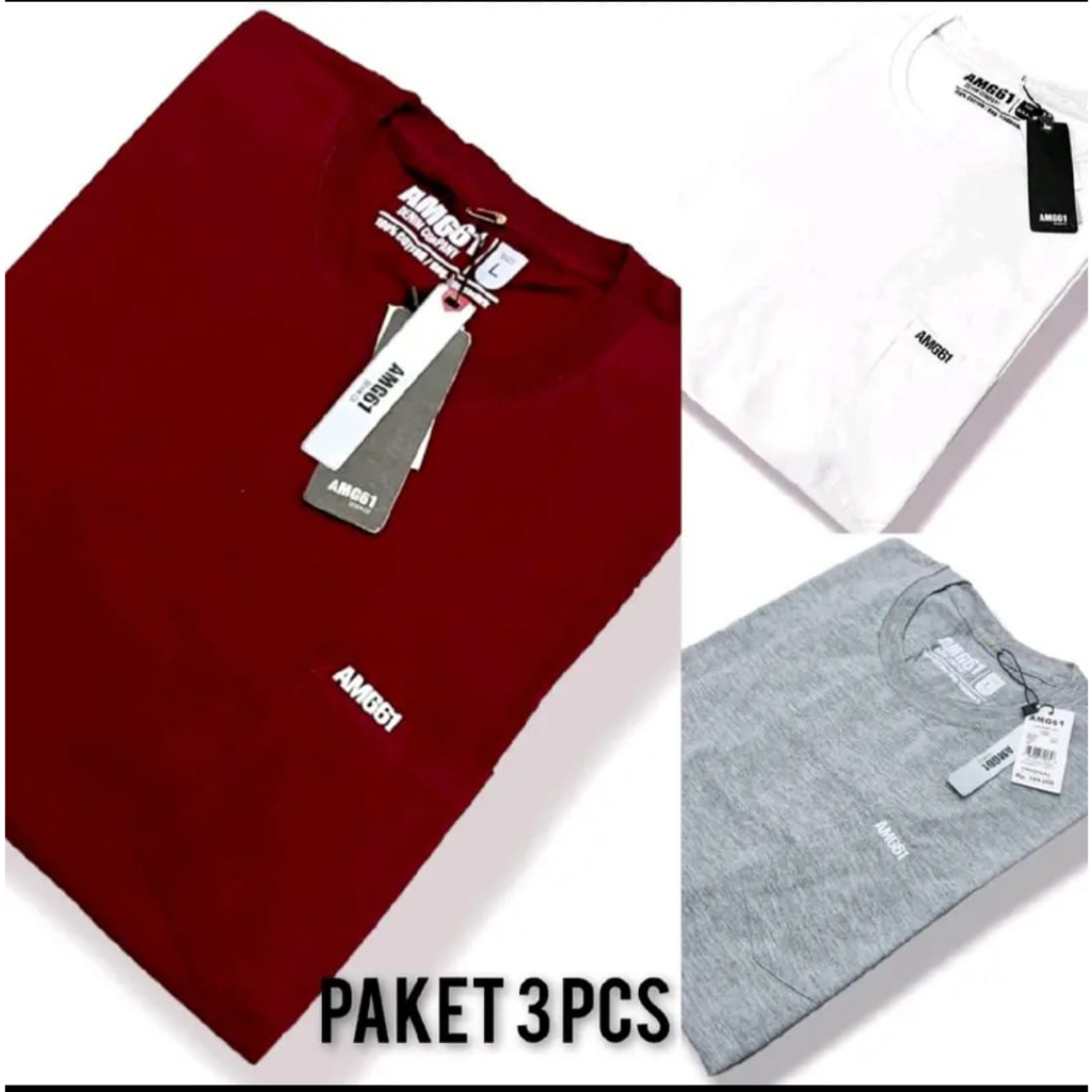 PAKET ISI 3 PCS  KAOS POKET SAKU PRIA WANITA  AMG61 | KAOS POLOS