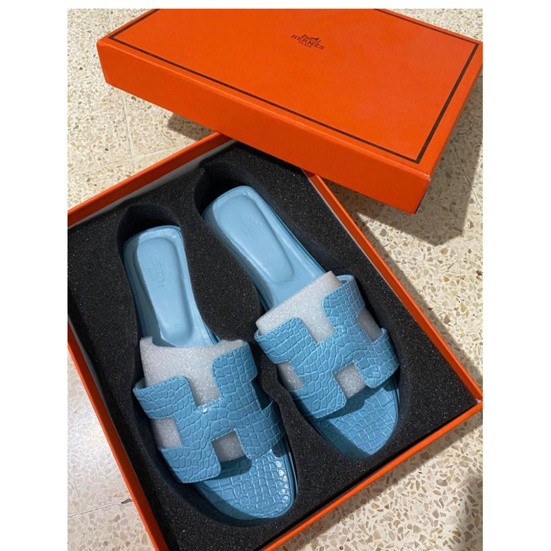 Sendal H blue croco size 39 - sendal wanita - sandals slop wanita