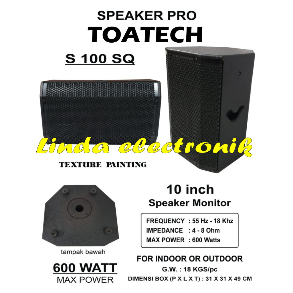 speaker pro pasif for indoor outdoor toatech s100sq 10 inch 1 buah