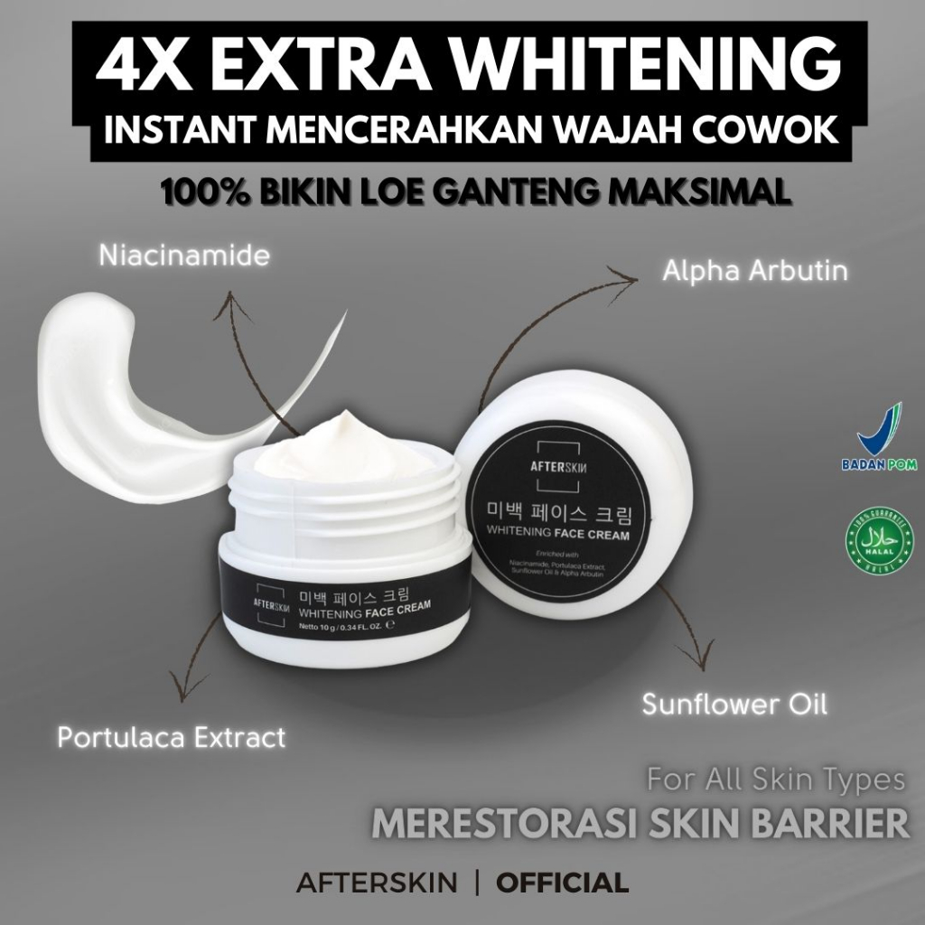 [FOR MEN] AFTERSKIN WHITENING FACE CREAM WAJAH PRIA ALA KOREA BPOM HALAL / SKINCARE PEMUTIH DAN PENCERAH