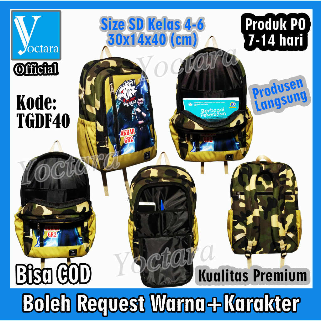 YOCTARA Tas Sekolah Tas Laptop Pakai Karakter Evos Karakter Alok Pakai Foto dan Nama Tas Karakter Si