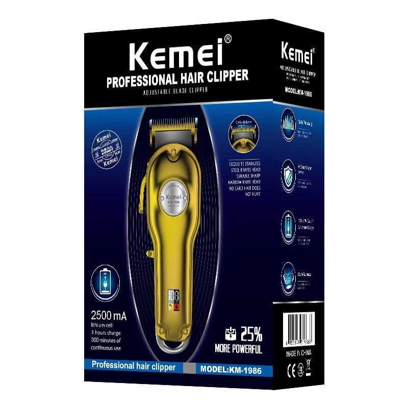 Mesin Cukur Rambut Kemei 1986 GOLD Hair Clipper Electric LCD KM-1986