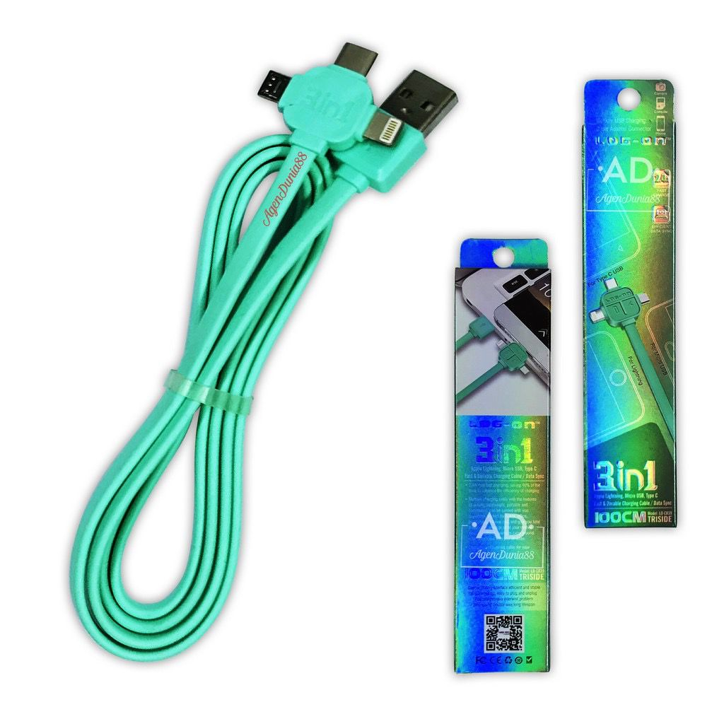 KABEL data LOG ON TRISIDE 3in1 IPHONE - MICRO USB - TYPE C - 2.4A CB39 - 100CM original fast charging BY SMOLL