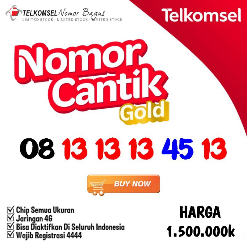 Nomor Cantik Simpati Kartu Perdana Telkomsel 131313 4513