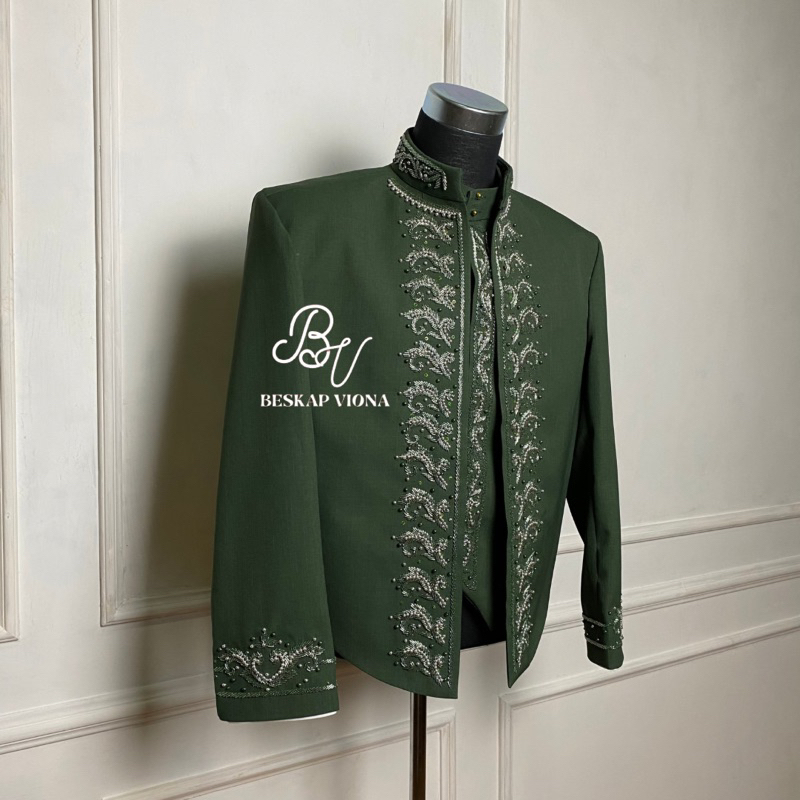 [BESKAP VIONA] Beskap Jawa Jogja Wool Premium Army