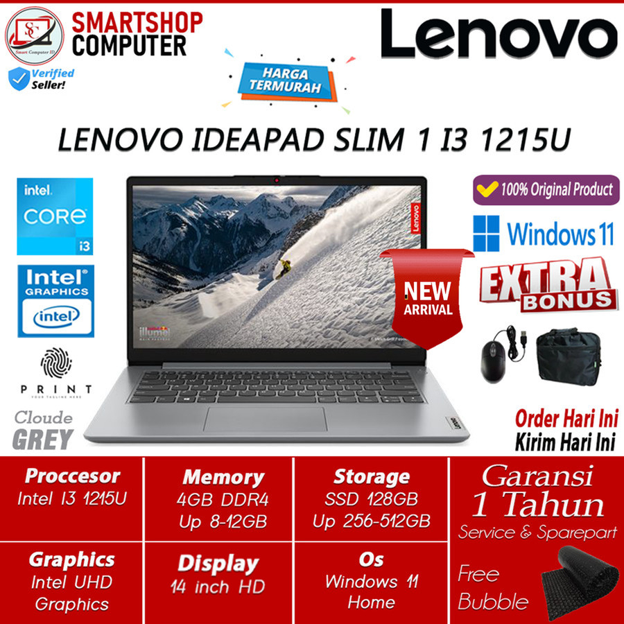 Laptop Lenovo Ideapad Slim 1 14 Intel i3 1215U RAM 20GB SSD 512GB 14.0 WINDOWS 11 ORIGINAL